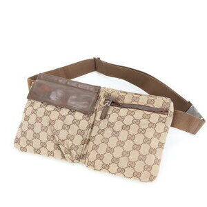 Gucci GG Canvas Leather Body Bag Crossbody Waist bag Body Belt Bum Brown